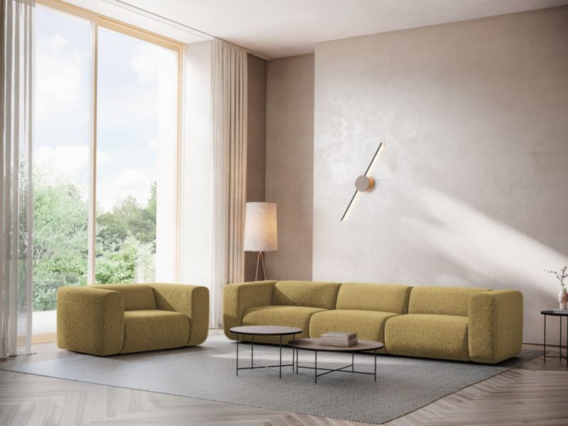 4-osobowa kanapa modułowa Makamii Ekahi z tkaniny strukturalnej 319x89 cm musztardowy 1 szt.