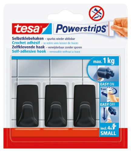 Tesa Haczyki Powerstip kwadratowe czarne 3 szt. S samoprzylepne