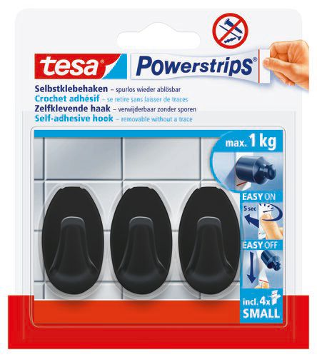 Haczyk samoprzylepny owalny Tesa M 1 kg 3 szt. czarny