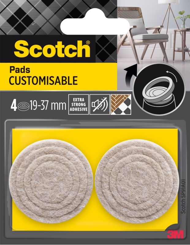 Podkładki regulowane Scotch filcowe 19-37 mm beżowe 4 sztuki