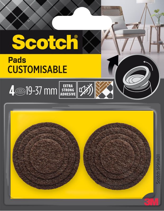 Podkładki regulowane Scotch filcowe 19-37 mm brązowe 4 sztuki