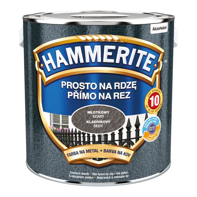 Farba do metalu Hammerite Prosto Na Rdzę młotkowy szary 2,5 l