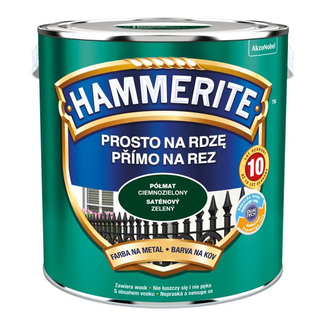 Farba do metalu Hammerite Prosto Na Rdzę półmat ciemna zieleń 2,5 l