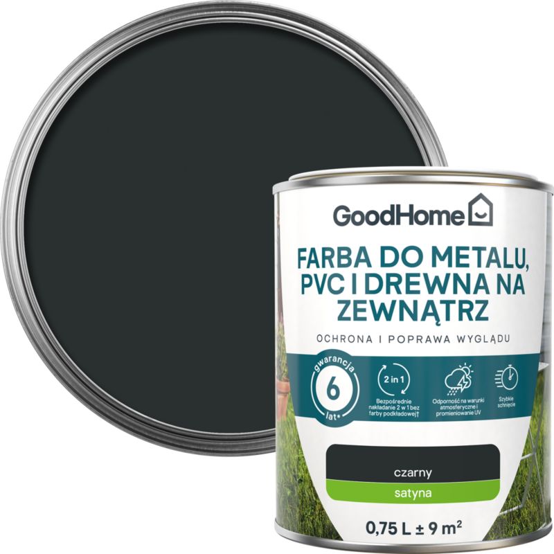 Emalia do drewna i metalu GoodHome zewnętrzna czarna 0,75 l