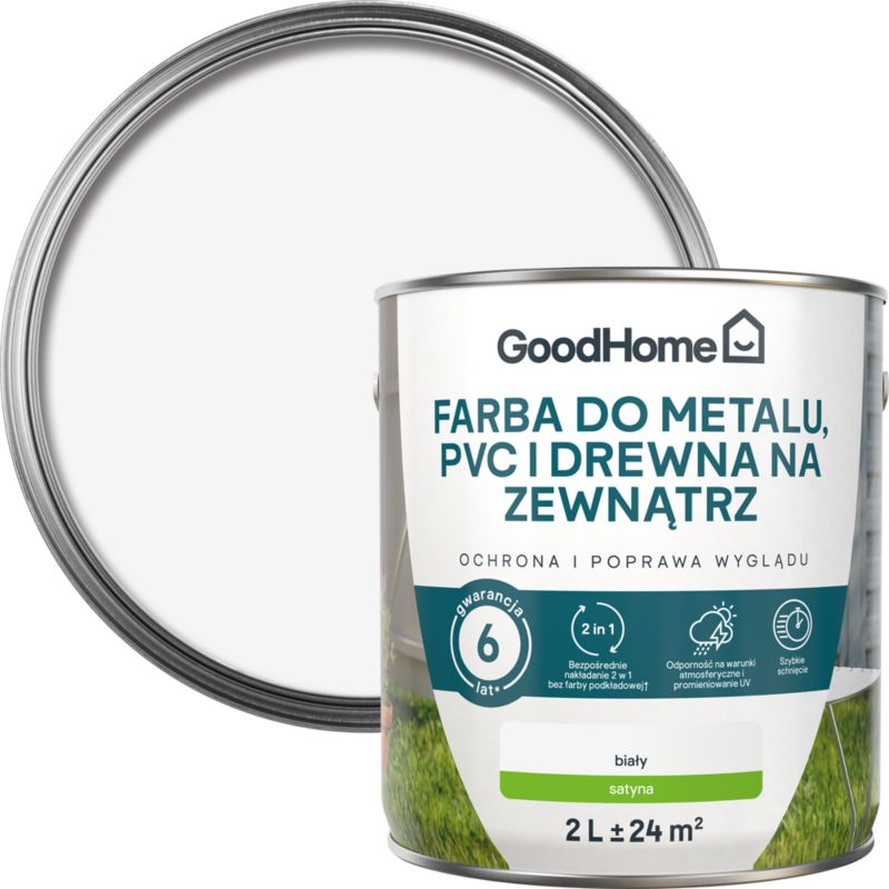 Emalia do drewna i metalu GoodHome zewnętrzna biała 2 l