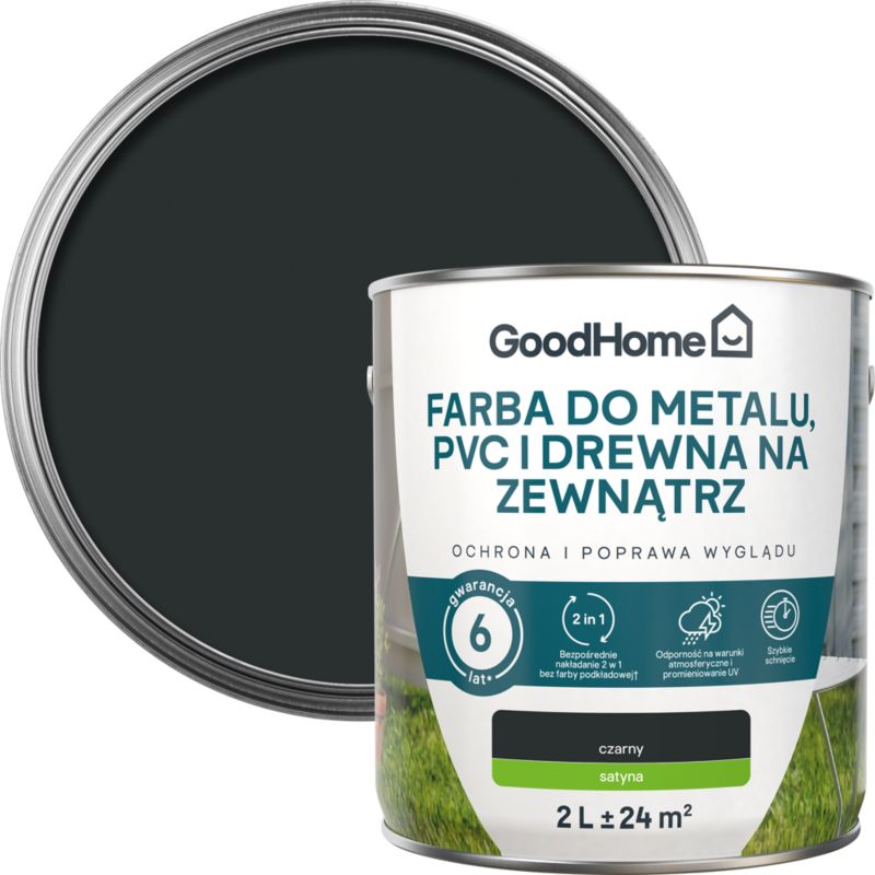 Emalia do drewna i metalu GoodHome zewnętrzna czarna 2 l