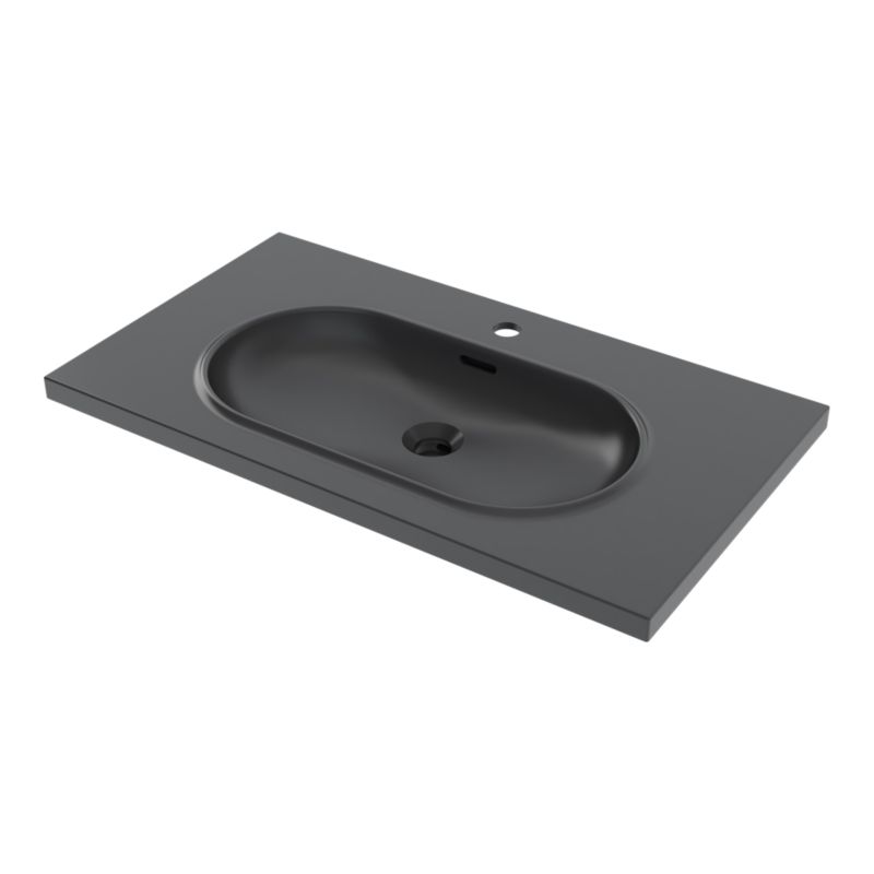 Umywalka konglomeratowa GoodHome Cavally 80 cm z syfonem czarna