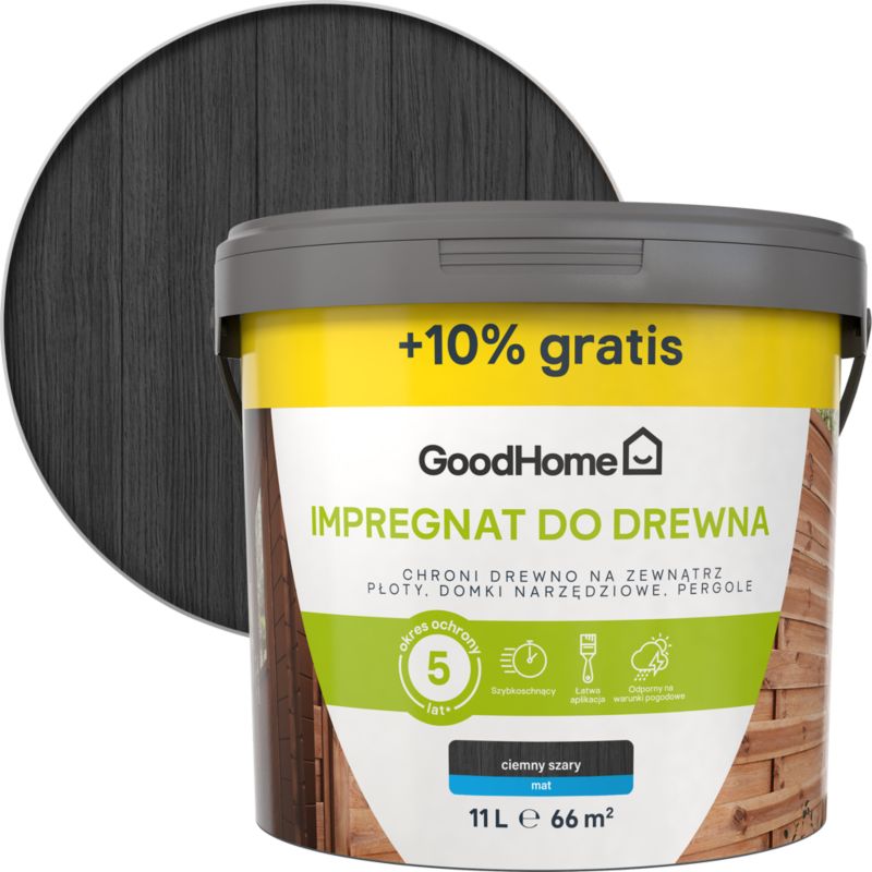 Impregnat do drewna GoodHome ciemny szary 10 l + 10%