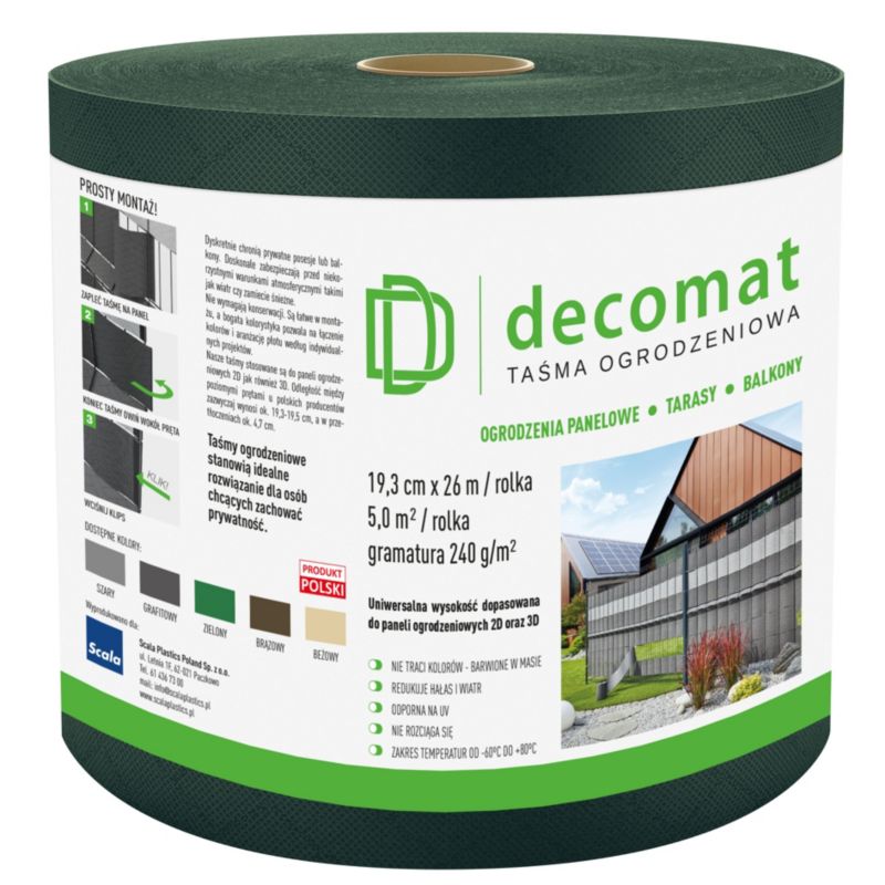 Taśma ogrodzeniowa Decomat 19,3 cm x 26 mb zielona
