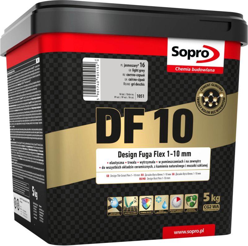 Fuga szeroka Sopro Flex DF10 Design 16 jasny szary 5 kg