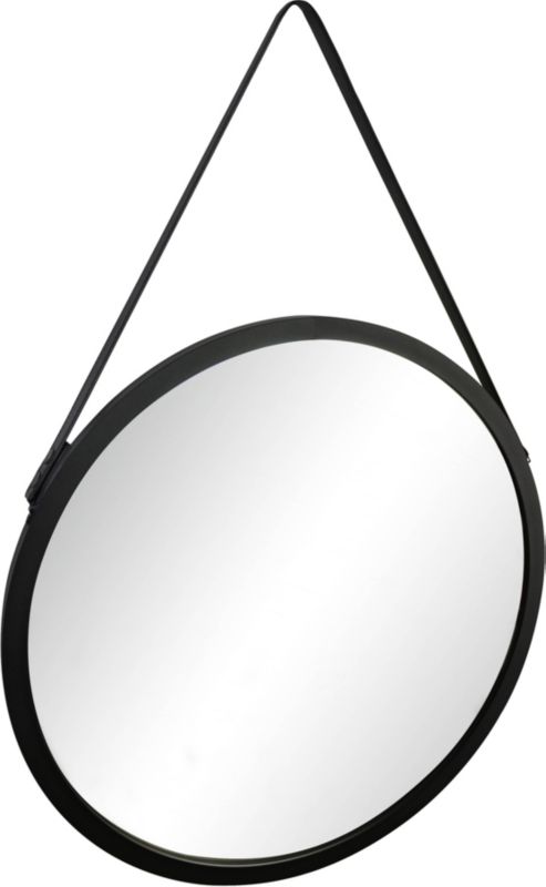 Lustro okrągłe Loft 63 cm na pasku w ramie czarne