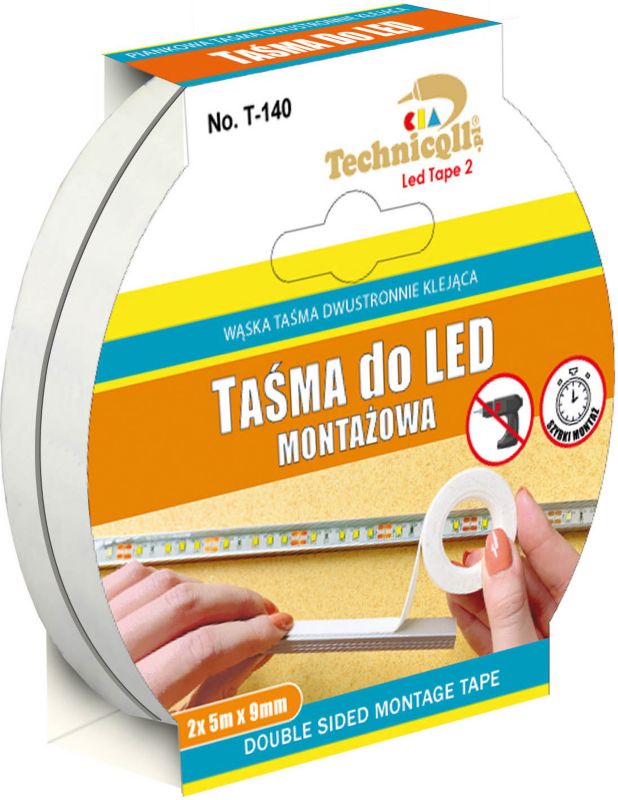Techniqll Taśma montażowa do LED dwustronna 2 x 5 m x 9 mm