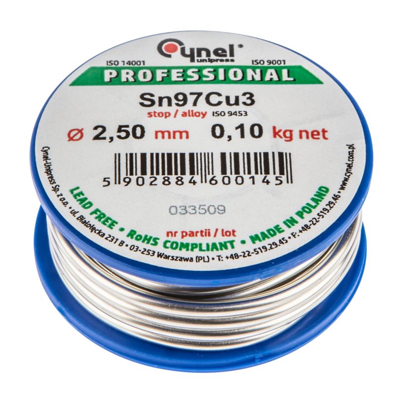 Cynel Spoiwo lutownicze 97% Sn, 3% Cu, drut 2.5 mm, 100 g