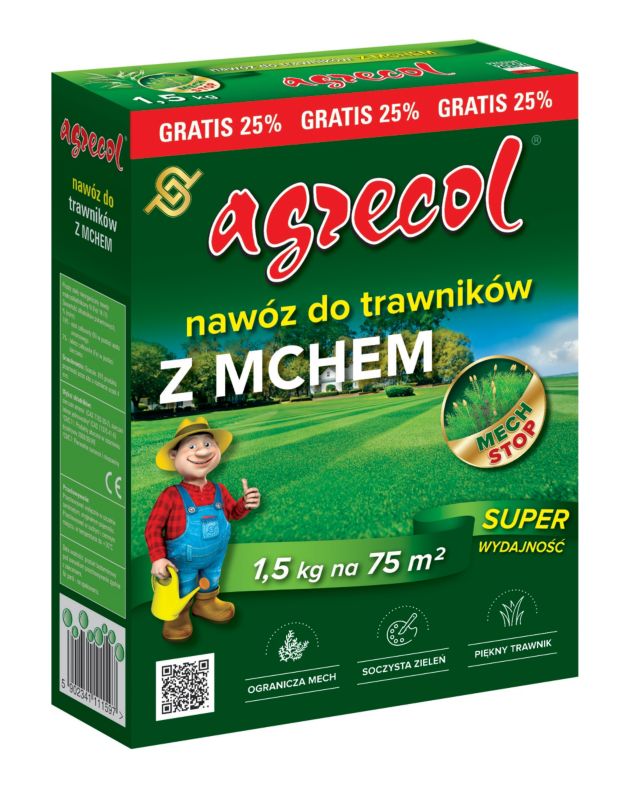 Nawóz do trawników z mchem Agrecol 1,2 kg +25% gratis