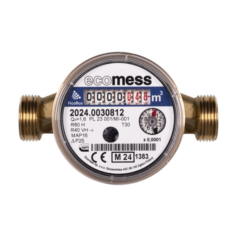 Wodomierz do zimnej wody Ecomess Picoflux 1/2" 2,5 m3/h