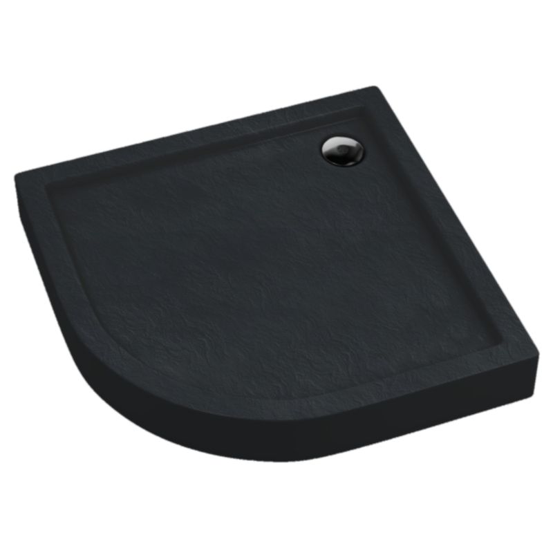 Brodzik zintegrowany Schedpol Lena New Black Stone półokrągły 90 x 90 x 12 cm czarny strukturalny