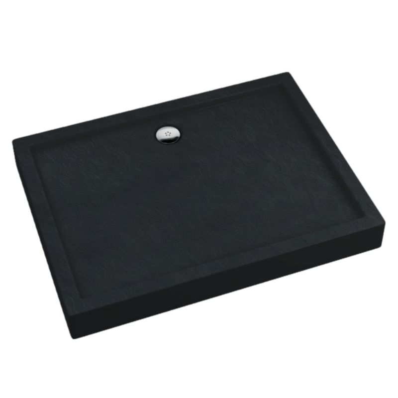 Brodzik zintegrowany Schedpol Lena New Black Stone prostokątny 90 x 100 x 12 cm czarny strukturalny