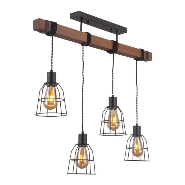 Lampa wisząca Reda 4 x 60 W E27 czarny / drewno