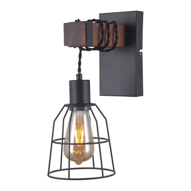 Kinkiet Reda 1 x 60 W E27 czarny/drewno