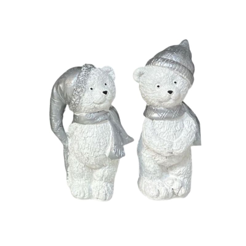 Figurka gipsowa Direct Home and Garden miś biało-srebrna