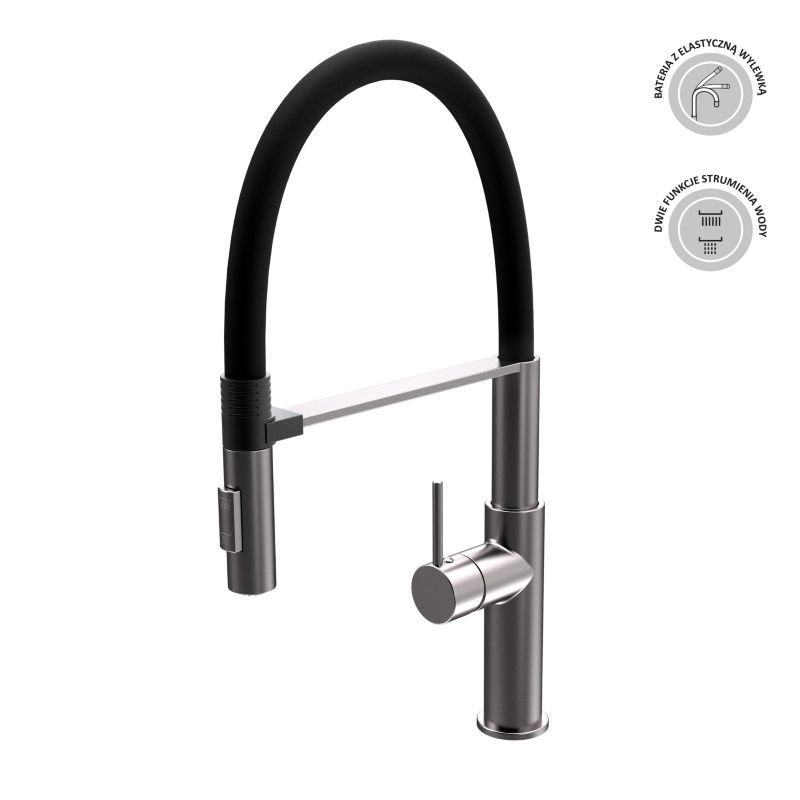 Bateria zlewozmywakowa Milo Amira z wyciąganą wylewką tytan