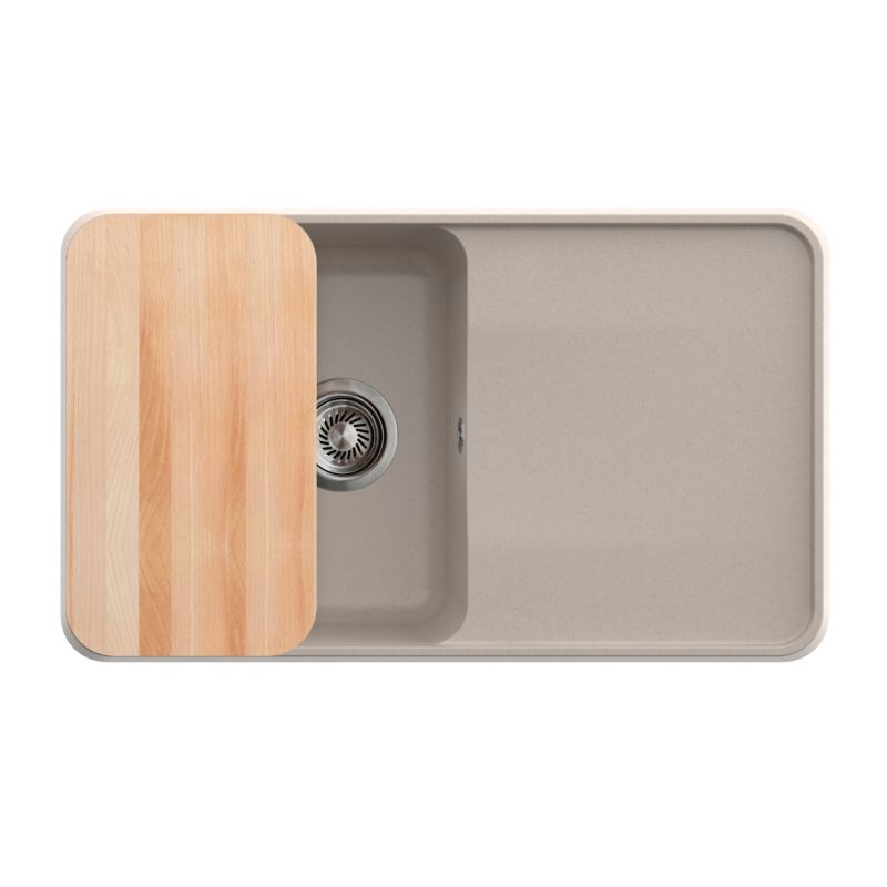 Zlewozmywak granitowy Milo Koi z ociekaczem i deską beżowy