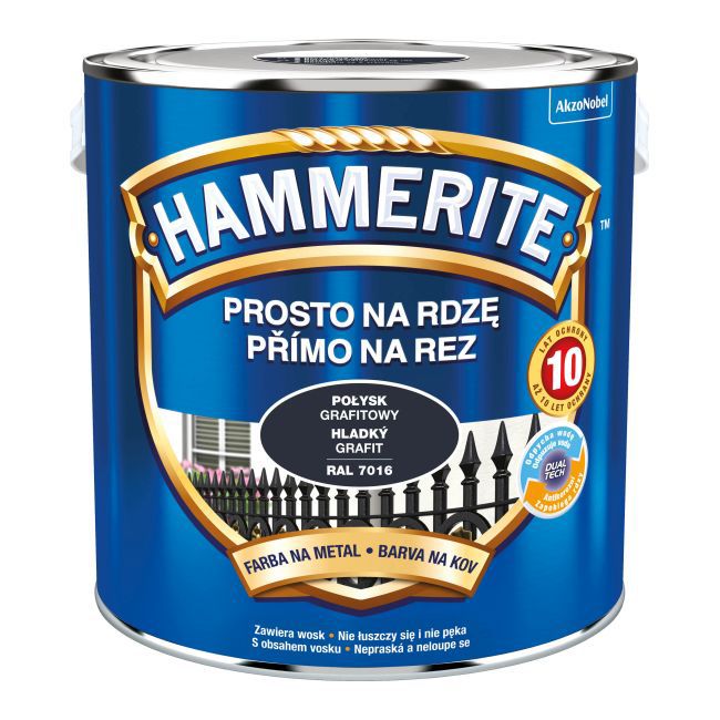 Farba do metalu Hammerite Prosto Na Rdzę połysk grafitowy 2,5 l