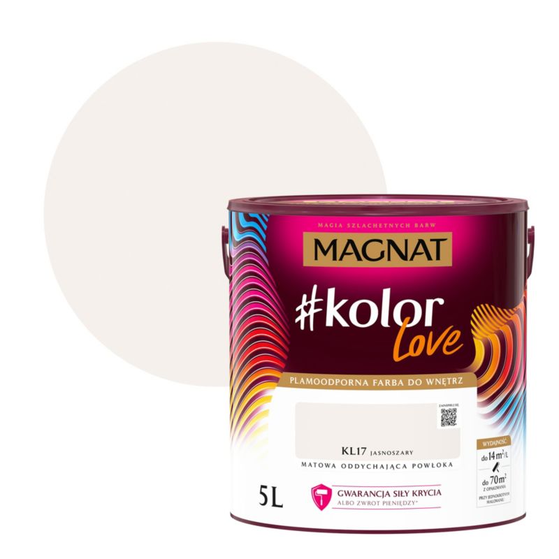 Farba kolorowa plamoodporna Magnat #kolorLove KL17 jasny szary 5 l