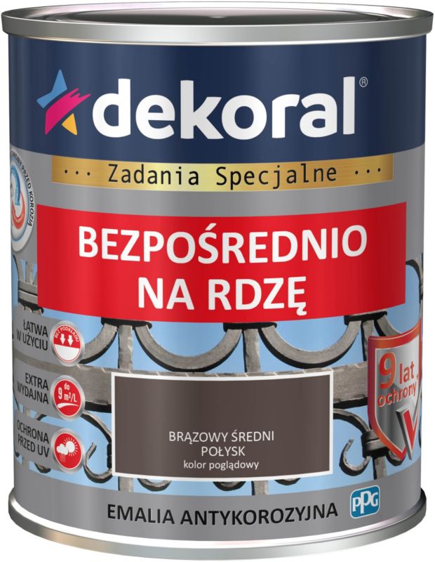 Emalia antykorozyjna Dekoral brąz średni połysk 0,65 l