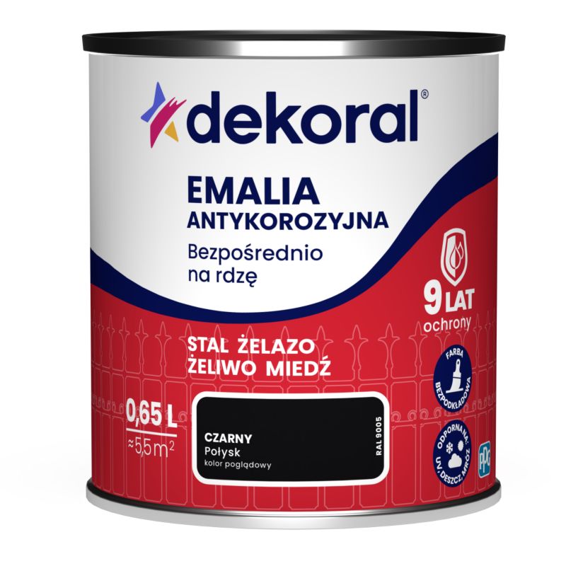Emalia antykorozyjna Dekoral czarny połysk 0,65 l