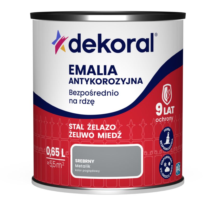 Emalia antykorozyjna Dekoral srebrny 0,65 l
