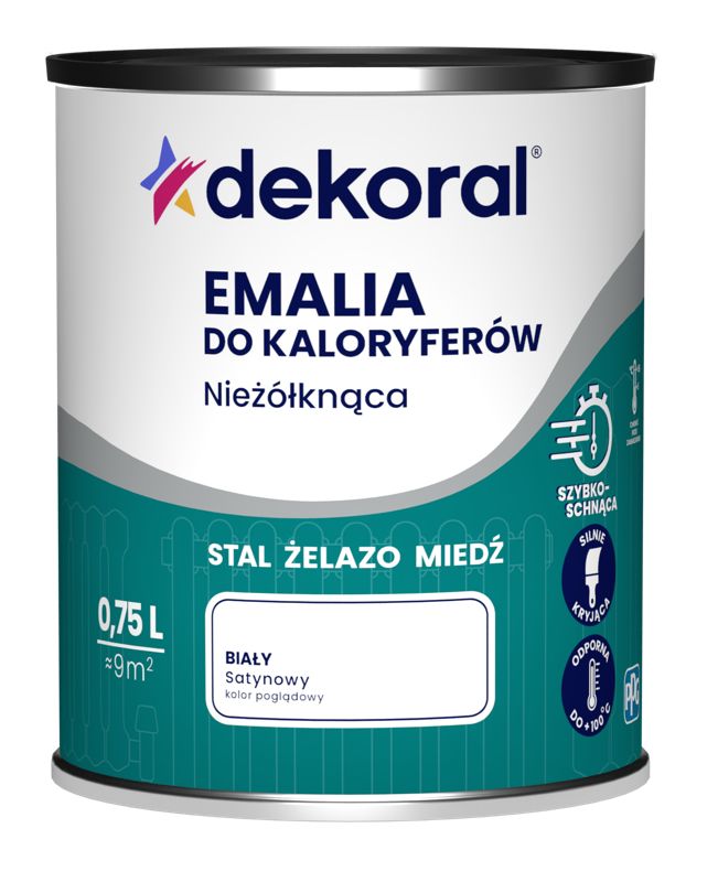 Emalia do kaloryferów Dekoral Nieżółknąca biała satynowa 0,75 l