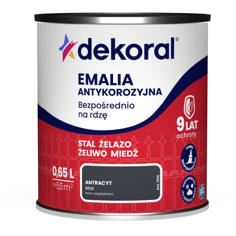 Emalia antykorozyjna Dekoral antracyt mat 0,65 l