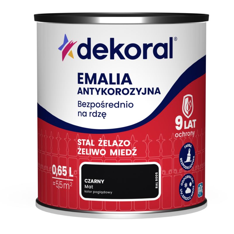 Emalia antykorozyjna Dekoral czarny mat 0,65 l
