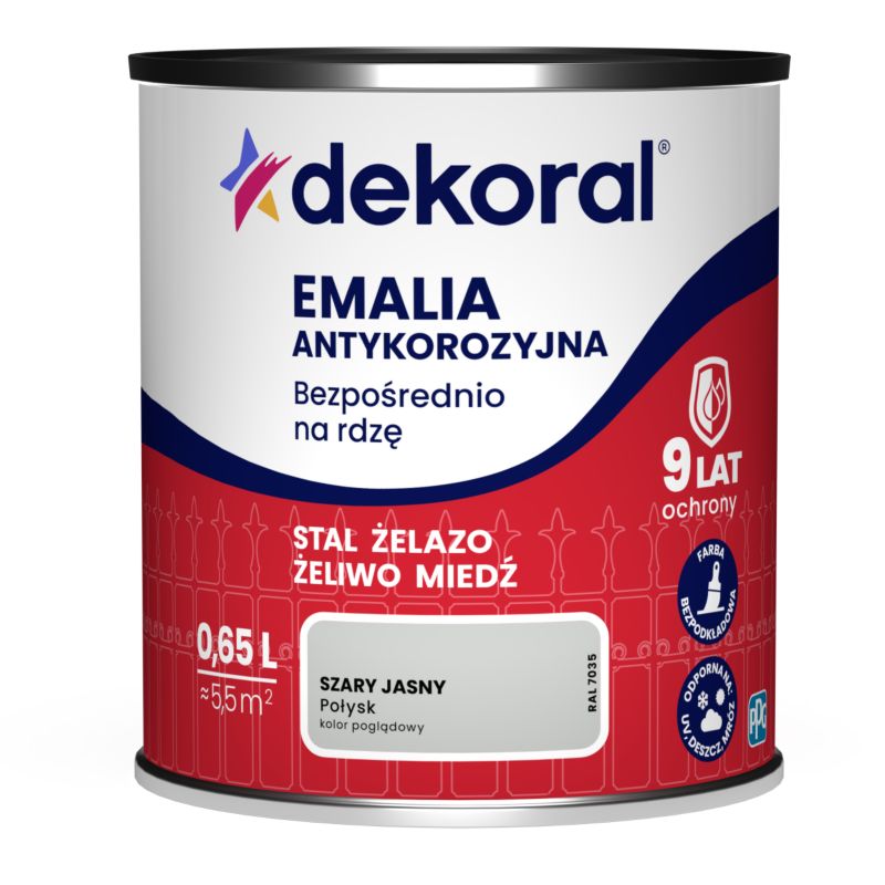 Emalia antykorozyjna Dekoral szary jasny połysk 0,65 l