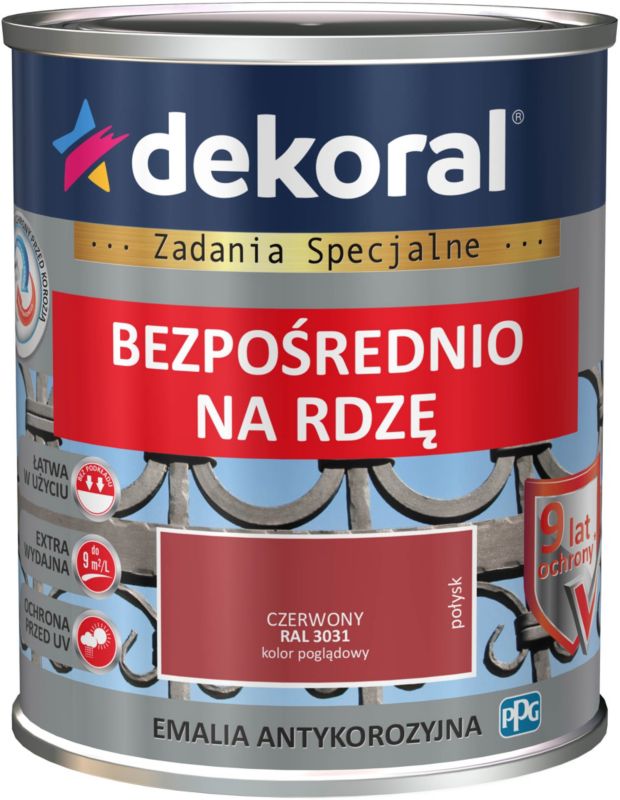 Emalia antykorozyjna Dekoral czerwony połysk 0,65 l