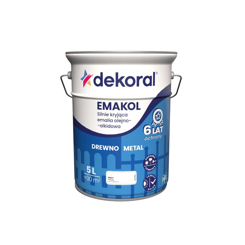 Emalia olejno-alkidowa Dekoral Emakol do drewna i metalu biały 5 l