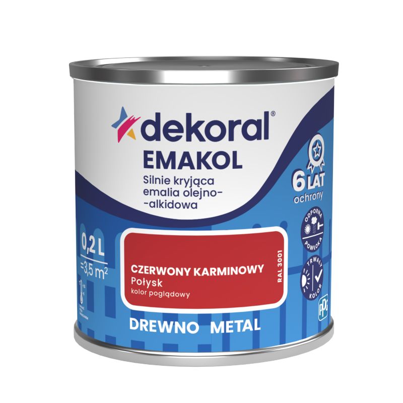 Emalia olejno-alkidowa Dekoral Emakol do drewna i metalu czerwony karminowy 0,2 l