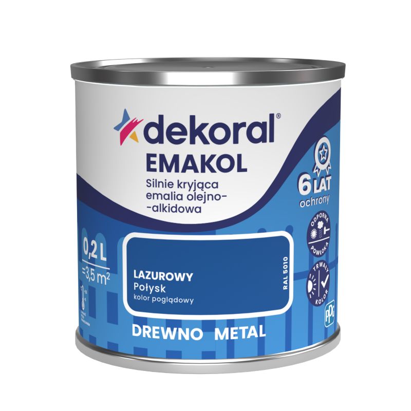 Emalia olejno-alkidowa Dekoral Emakol do drewna i metalu lazurowy 0,2 l