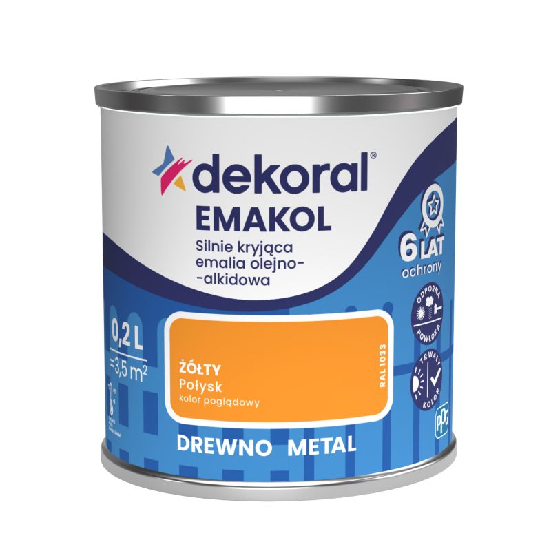 Emalia olejno-alkidowa Dekoral Emakol do drewna i metalu żółty 0,2 l