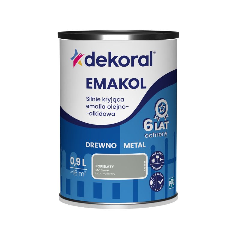 Emalia olejno-alkidowa Dekoral Emakol do drewna i metalu popielaty mat 0,9 l