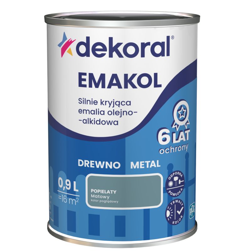 Emalia olejno-alkidowa Dekoral Emakol do drewna i metalu popielaty mat 0,9 l