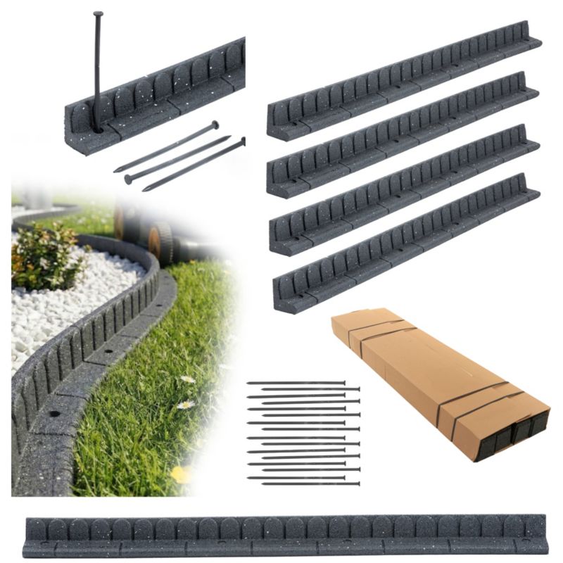 Obrzeże trawnikowe ogrodowe 4,8m zestaw 4 szt 120x7x8 cm Mowing Edge z zestawem montażowym 4x4 szpilki kolor szary