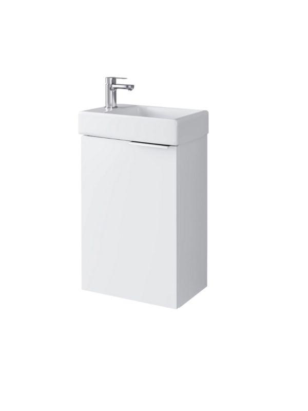 Zestaw szafka łazienkowa z umywalką ceramiczną Uptrend Fika 40 cm, drzwi, wisząca, biała 1 kpl.