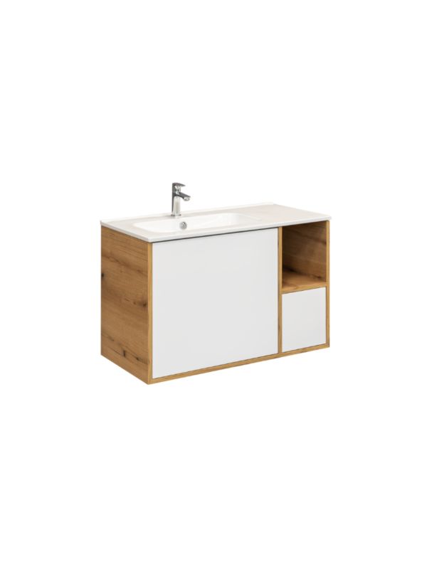 Zestaw szafka łazienkowa z umywalką ceramiczną Uptrend Venta 90 Artisan/Biały połysk 1 kpl.