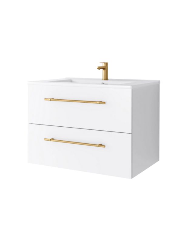Zestaw szafka łazienkowa z umywalką ceramiczną Uptrend NAVA 70, 0D2S Biały Mat - uchwyt złoto 1 kpl.