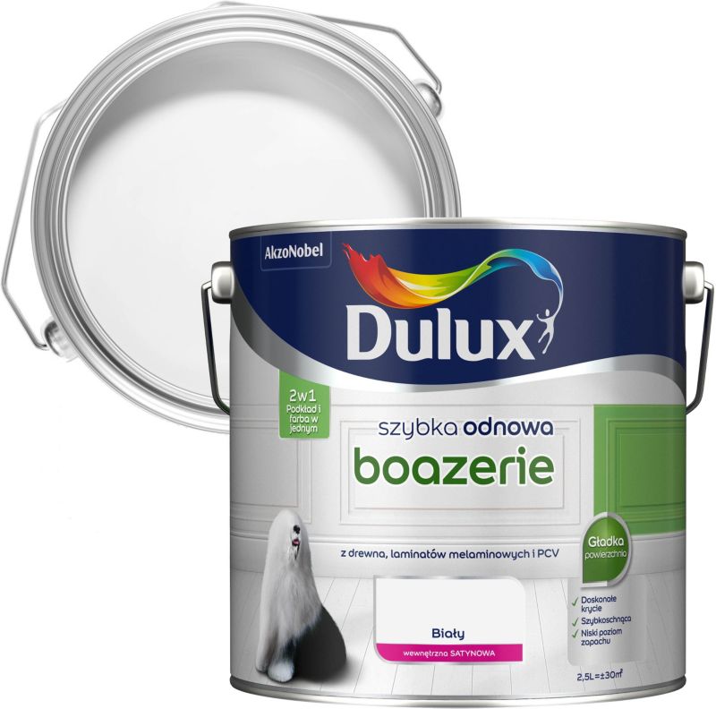 Dulux Szybka Odnowa Boazerie biała satynowa 2,5l