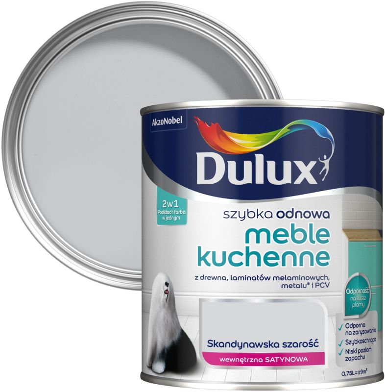 Farba renowacyjna do mebli kuchennych Dulux Szybka Odnowa skandynawska szarość 0,75 l