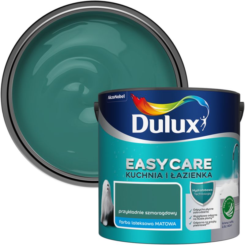 Farba plamoodporna Dulux EasyCare Kuchnia i Łazienka przykładnie szmaragdowy 2,5 l