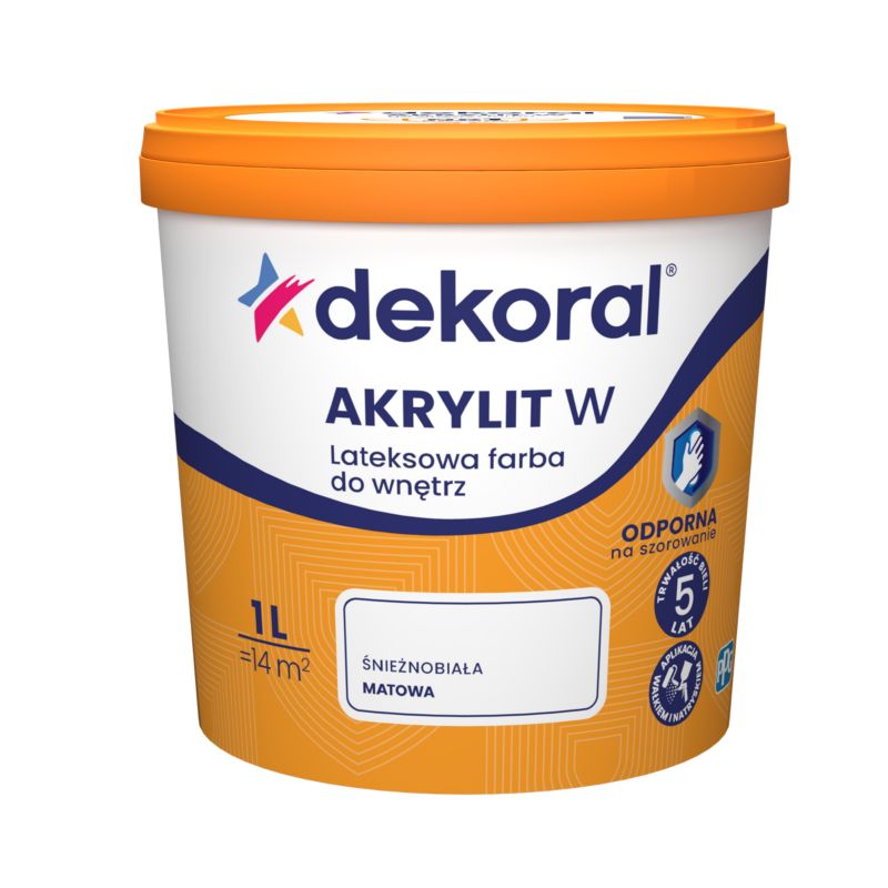Farba lateksowa do wnętrz Dekoral Akrylit W śnieżnobiała mat 1 l